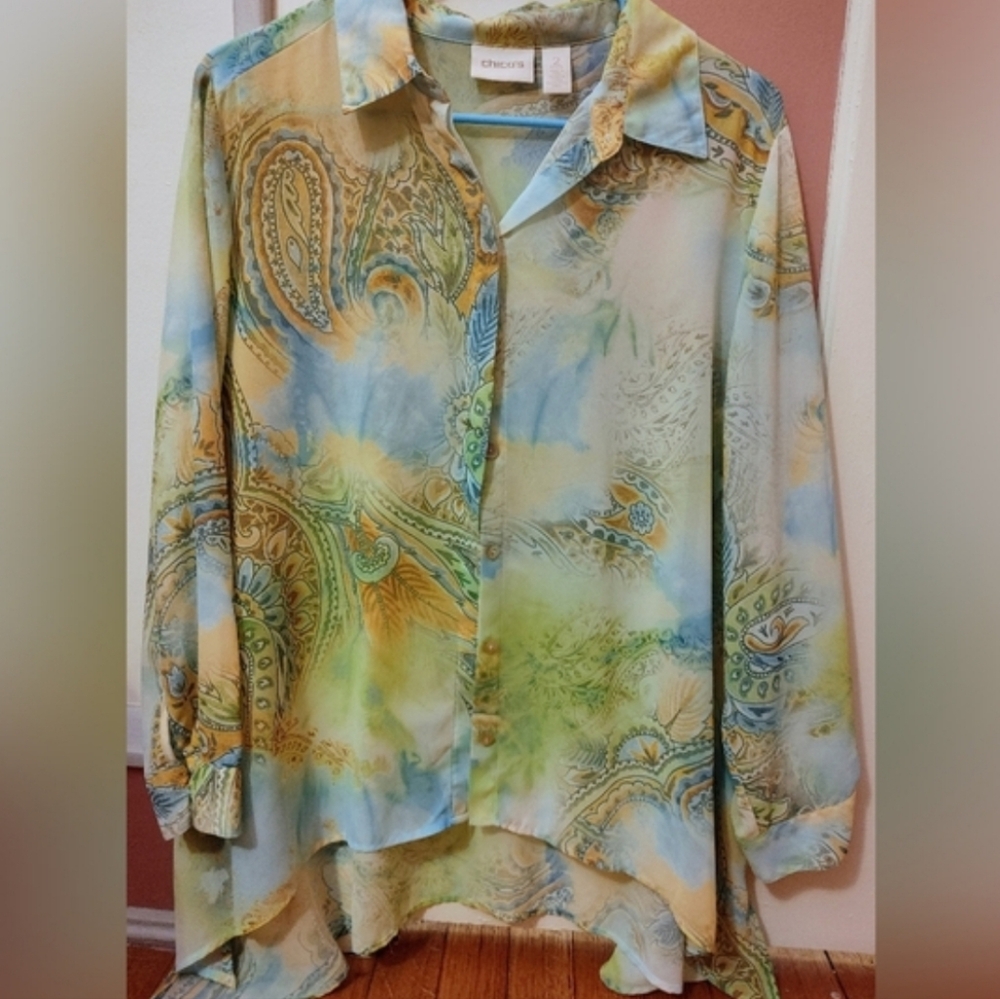 🦋🍀 3 Chico’s: 2P (14/16P) Spring Blouse Bundle, Butterfly, Geometric & Paisley - Picture 14 of 16